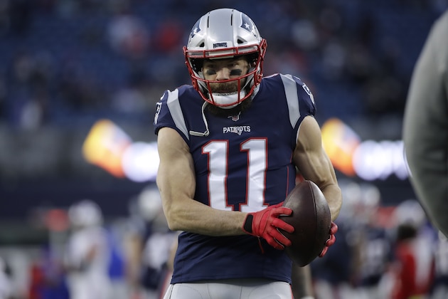 New England Patriots wide receiver Julian Edelman warms up before an NFL football game against the Buffalo Bills, Saturday, Dec. 21, 2019, in Foxborough, Mass. (AP Photo/Elise Amendola) New England Patriots wide receiver Julian Edelman warms up before an NFL football game against the Buffalo Bills, Saturday, Dec. 21, 2019, in Foxborough, Mass. (AP Photo/Elise Amendola)