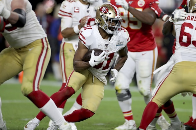 San Francisco 49ers running back Raheem Mostert (31) rushes against the Kansas City Chiefs at Super Bowl 54 on Feb. 2, 2020, in Miami Gardens, Fla. The Chiefs won the game 31-20. (AP Photo/Gregory Payan)