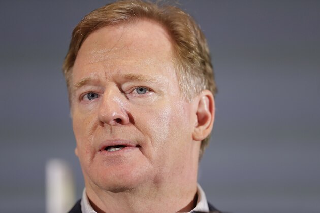 Commissioner of the NFL Roger Goodell, speaks during a news conference on Monday, Feb. 3, 2020, in Miami after the Kansas City Chiefs win the NFL Super Bowl 54 football game. (AP Photo/Brynn Anderson)