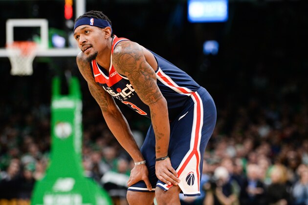 BOSTON, MA - NOVEMBER 13: Bradley Beal #3 of the Washington Wizards reacts in the second half against the Boston Celtics at TD Garden on November 13, 2019 in Boston, Massachusetts. NOTE TO USER: User expressly acknowledges and agrees that, by downloading and or using this photograph, User is consenting to the terms and conditions of the Getty Images License Agreement. (Photo by Kathryn Riley/Getty Images)