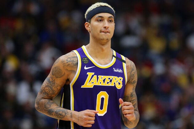 NEW ORLEANS, LOUISIANA - MARCH 01: Kyle Kuzma #0 of the Los Angeles Lakers reacts against the New Orleans Pelicans during the second half at the Smoothie King Center on March 01, 2020 in New Orleans, Louisiana. NOTE TO USER: User expressly acknowledges and agrees that, by downloading and or using this Photograph, user is consenting to the terms and conditions of the Getty Images License Agreement. (Photo by Jonathan Bachman/Getty Images)