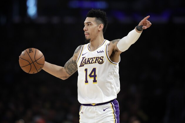 Los Angeles Lakers' Danny Green (14) in action against the Dallas Mavericks during the first half of an NBA basketball game Sunday, Dec. 1, 2019, in Los Angeles. (AP Photo/Marcio Jose Sanchez)