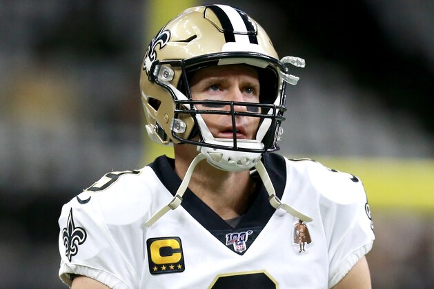 NEW ORLEANS, LOUISIANA - JANUARY 05: Drew Brees #9 of the New Orleans Saints in action during the NFC Wild Card Playoff game against the Minnesota Vikings at Mercedes Benz Superdome on January 05, 2020 in New Orleans, Louisiana. (Photo by Sean Gardner/Getty Images)