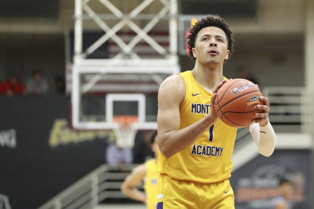 Montverde Academy's Cade Cunningham #1 shoots a free throw against IMG Academy during a high school basketball game at the Hoophall Classic, Sunday, January 19, 2020, in Springfield, MA. Montverde won the game. (AP Photo/Gregory Payan)
