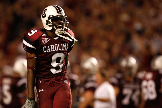 COLUMBIA, SC - SEPTEMBER 24:  Moe Brown #9 of the South Carolina Gamecocks celebrates with fans after a 16-10 victory over the Ole Miss Rebels after their game at Williams-Brice Stadium on September 24, 2009 in Columbia, South Carolina.  (Photo by Streeter Lecka/Getty Images)