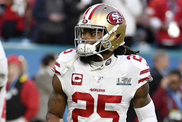 MIAMI, FLORIDA - FEBRUARY 02: Richard Sherman #25 of the San Francisco 49ers looks on against the Kansas City Chiefs in Super Bowl LIV at Hard Rock Stadium on February 02, 2020 in Miami, Florida. The Chiefs won the game 31-20. (Photo by Focus on Sport/Getty Images)