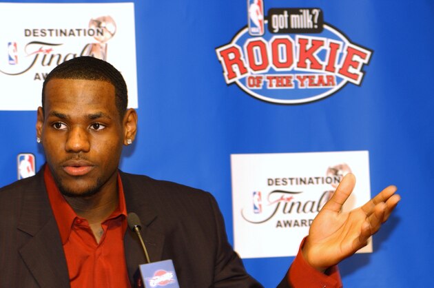 CLEVELAND - APRIL 20:  LeBron James #23 of the Cleveland Cavaliers attends a press conference announcing James as the