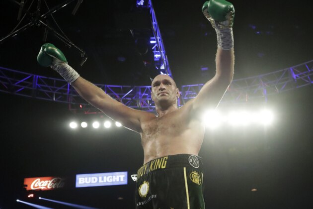 Tyson Fury, of England, celebrates during a WBC heavyweight championship boxing match against Deontay Wilder Saturday, Feb. 22, 2020, in Las Vegas. (AP Photo/Isaac Brekken)