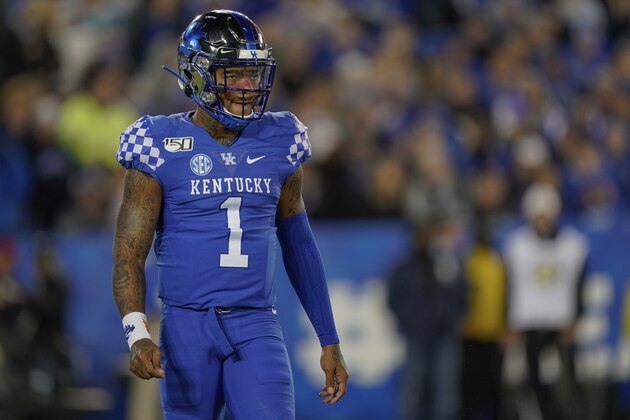 Kentucky quarterback Lynn Bowden Jr. (1) stands off the field during the NCAA college football game against Arkansas, Saturday, Oct. 12, 2019, in Lexington, Ky. (AP Photo/Bryan Woolston) Kentucky quarterback Lynn Bowden Jr. (1) stands off the field during the NCAA college football game against Arkansas, Saturday, Oct. 12, 2019, in Lexington, Ky. (AP Photo/Bryan Woolston)