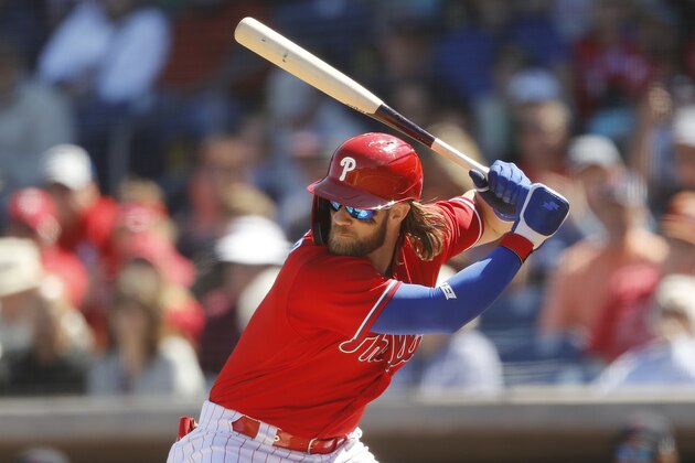 CLEARWATER, FLORIDA - MARCH 07: Bryce Harper #3 of the Philadelphia Phillies at bat against the Boston Red Sox during a Grapefruit League spring training game on March 07, 2020 in Clearwater, Florida. (Photo by Michael Reaves/Getty Images) CLEARWATER, FLORIDA - MARCH 07: Bryce Harper #3 of the Philadelphia Phillies at bat against the Boston Red Sox during a Grapefruit League spring training game on March 07, 2020 in Clearwater, Florida. (Photo by Michael Reaves/Getty Images)