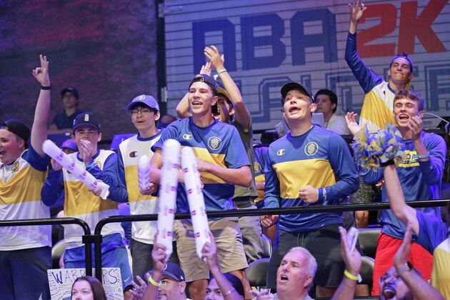LONG ISLAND CITY, NY - JULY 26:  A crowd filled with Warriors Gaming Squad fans get hyped during the game against T-Wolves Gaming during the NBA 2K League Playoffs on July 26, 2019 at the NBA 2K Studio in Long Island City, New York. NOTE TO USER: User expressly acknowledges and agrees that, by downloading and/or using this photograph, user is consenting to the terms and conditions of the Getty Images License Agreement. Mandatory Copyright Notice: Copyright 2019 NBAE (Photo by Steven Freeman/NBAE via Getty Images)