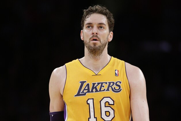 Los Angeles Lakers' Pau Gasol, of Spain, walks down the court during the first half of an NBA basketball game against the Los Angeles Clippers on Thursday, March 6, 2014, in Los Angeles. (AP Photo/Jae C. Hong) Los Angeles Lakers' Pau Gasol, of Spain, walks down the court during the first half of an NBA basketball game against the Los Angeles Clippers on Thursday, March 6, 2014, in Los Angeles. (AP Photo/Jae C. Hong)