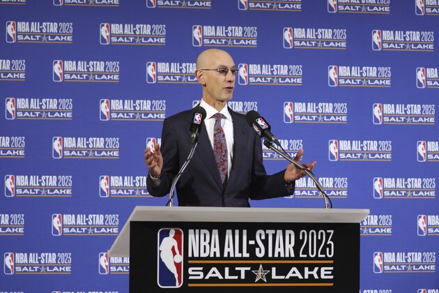 NBA Commissioner Adam Silver speaks during a news conference at Vivint Smart Home Arena, Wednesday, Oct. 23, 2019, in Salt Lake City. The NBA announced that Salt Lake City has been selected to host the NBA All-Star Game in 2023. (AP Photo/Rick Bowmer)