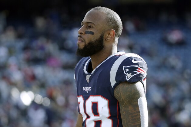 New England Patriots running back James White warms up before an NFL football game against the Miami Dolphins, Sunday, Dec. 29, 2019, in Foxborough, Mass. (AP Photo/Elise Amendola)