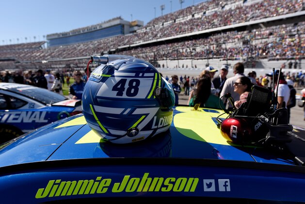 DAYTONA BEACH, FL - FEBRUARY 26:  A detail of the helmet of Jimmie Johnson, driver of the #48 Lowe's Chevrolet, before the 59th Annual DAYTONA 500 at Daytona International Speedway on February 26, 2017 in Daytona Beach, Florida.  (Photo by Jared C. Tilton/Getty Images)