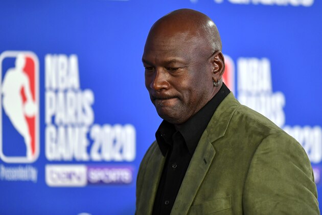 PARIS, FRANCE - JANUARY 24: Michael Jordan attends a press conference before the NBA Paris Game match between Charlotte Hornets and Milwaukee Bucks on January 24, 2020 in Paris, France. (Photo by Aurelien Meunier/Getty Images)
