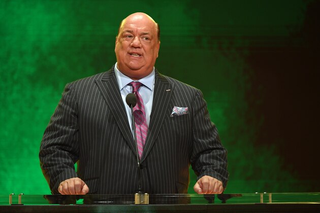 LAS VEGAS, NEVADA - OCTOBER 11:  Professional wrestler advocate Paul Heyman speaks at a WWE news conference at T-Mobile Arena on October 11, 2019 in Las Vegas, Nevada. It was announced that WWE wrestler Braun Strowman will face heavyweight boxer Tyson Fury and WWE champion Brock Lesnar will take on former UFC heavyweight champion Cain Velasquez at the WWE's Crown Jewel event at Fahd International Stadium in Riyadh, Saudi Arabia on October 31.  (Photo by Ethan Miller/Getty Images)