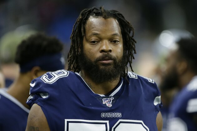 Dallas Cowboys defensive end Michael Bennett (79) during the first half of an NFL football game against the Detroit Lions, Sunday, Nov. 17, 2019, in Detroit. (AP Photo/Duane Burleson)