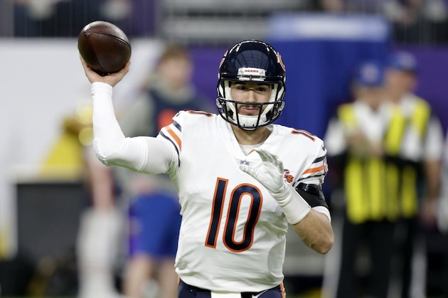Chicago Bears quarterback Mitchell Trubisky throws a pass during the first half of an NFL football game against the Minnesota Vikings, Sunday, Dec. 29, 2019, in Minneapolis. (AP Photo/Andy Clayton-King)
