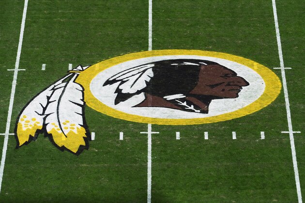 LANDOVER, MD - NOVEMBER 24: A general view of the Washington Redskins logo at center field before a game between the Detroit Lions and Redskins at FedExField on November 24, 2019 in Landover, Maryland. (Photo by Patrick McDermott/Getty Images)