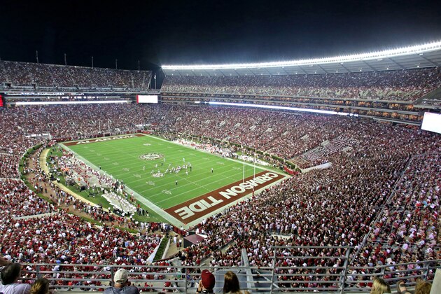 Wide view of Bryant Denny stadium during the second half of an NCAA college football game between Alabama and Mississippi, Saturday, Sept. 19, 2015, in Tuscaloosa, Ala. (AP Photo/Butch Dill)