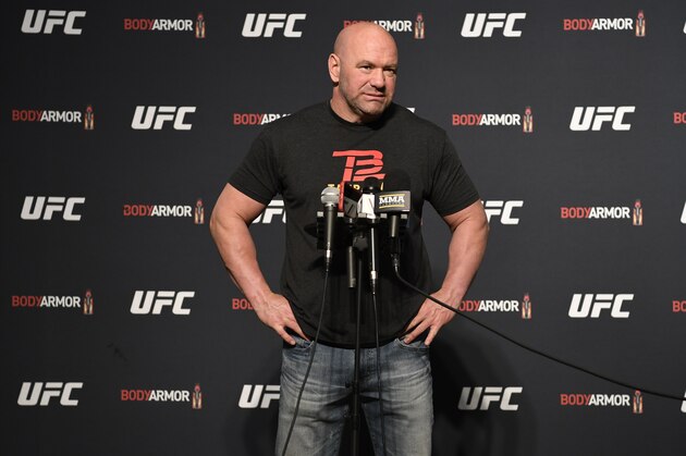 JACKSONVILLE, FLORIDA - MAY 08: UFC president Dana White interacts with media members during the UFC 249 official weigh-in on May 08, 2020 in Jacksonville, Florida. (Photo by Mike Roach/Zuffa LLC)