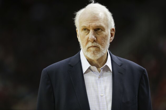 San Antonio Spurs head coach Gregg Popovich watches from the sideline during the first half of an NBA basketball game against the Houston Rockets, Monday, Dec. 16, 2019, in Houston. (AP Photo/Eric Christian Smith)
