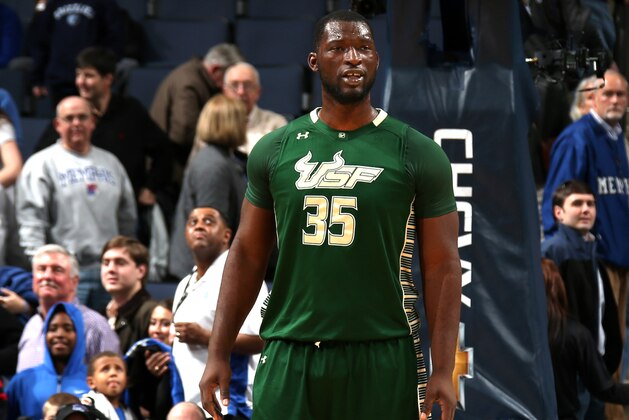 MEMPHIS, TN - JANUARY 26: Jordan Omogbehin #35 of the USF Bulls looks on against the Memphis Tigers on January 26, 2014 at FedExForum in Memphis, Tennessee. Memphis beat South Florida 80-58. (Photo by Joe Murphy/Getty Images)