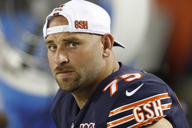CHICAGO, ILLINOIS - AUGUST 08: Kyle Long #75 of the Chicago Bears sits on the bench during the second quarter of a preseason game against the Carolina Panthers at Soldier Field on August 08, 2019 in Chicago, Illinois. (Photo by Nuccio DiNuzzo/Getty Images) CHICAGO, ILLINOIS - AUGUST 08: Kyle Long #75 of the Chicago Bears sits on the bench during the second quarter of a preseason game against the Carolina Panthers at Soldier Field on August 08, 2019 in Chicago, Illinois. (Photo by Nuccio DiNuzzo/Getty Images)