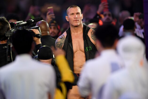 World Heavyweight Champion Randy Orton poses for photographers during the World Wrestling Entertainment (WWE) Super Showdown event in the Saudi Red Sea port city of Jeddah late on January 7, 2019. (Photo by Amer HILABI / AFP)        (Photo credit should read AMER HILABI/AFP via Getty Images)
