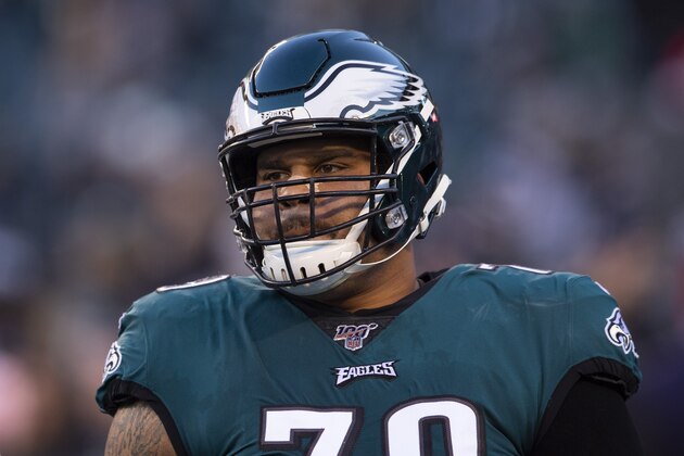 PHILADELPHIA, PA - DECEMBER 22: Brandon Brooks #79 of the Philadelphia Eagles looks on prior to the game Dallas Cowboys at Lincoln Financial Field on December 22, 2019 in Philadelphia, Pennsylvania. (Photo by Mitchell Leff/Getty Images)