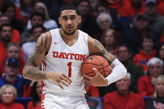Dayton's Obi Toppin (1) controls the ball in the first half of an NCAA college basketball game against Duquesne, Saturday, Feb. 22, 2020, in Dayton, Ohio. Dayton won 80-70. (AP Photo/Aaron Doster)
