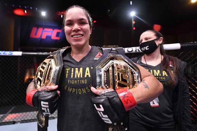 LAS VEGAS, NEVADA - JUNE 06: Amanda Nunes of Brazil celebrates after her unanimous-decision victory over Felicia Spencer of Canada in their UFC featherweight championship bout during the UFC 250 event at UFC APEX on June 06, 2020 in Las Vegas, Nevada. (Photo by Jeff Bottari/Zuffa LLC) LAS VEGAS, NEVADA - JUNE 06: Amanda Nunes of Brazil celebrates after her unanimous-decision victory over Felicia Spencer of Canada in their UFC featherweight championship bout during the UFC 250 event at UFC APEX on June 06, 2020 in Las Vegas, Nevada. (Photo by Jeff Bottari/Zuffa LLC)