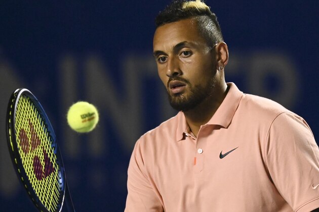 Australia's Nick Kyrgios hits the ball during his Mexico ATP Open 500 men's singles tennis match against France's Ugo Humbert in Acapulco, Guerrero State, Mexico on February 25, 2020. (Photo by PEDRO PARDO / AFP) (Photo by PEDRO PARDO/AFP via Getty Images) Australia's Nick Kyrgios hits the ball during his Mexico ATP Open 500 men's singles tennis match against France's Ugo Humbert in Acapulco, Guerrero State, Mexico on February 25, 2020. (Photo by PEDRO PARDO / AFP) (Photo by PEDRO PARDO/AFP via Getty Images)