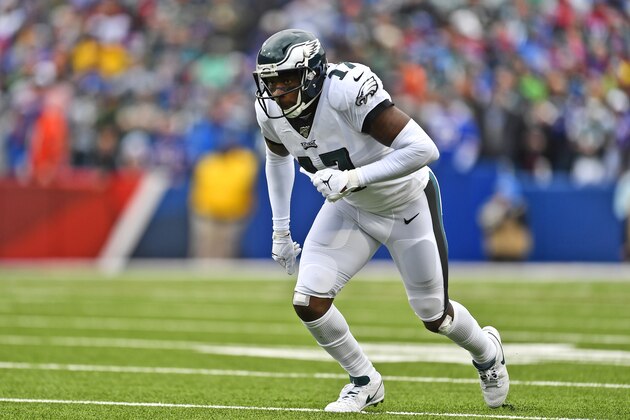 Philadelphia Eagles' Alshon Jeffery during the first half of an NFL football game against the Buffalo Bills, Sunday, Oct. 27, 2019, in Orchard Park, N.Y. (AP Photo/Adrian Kraus)