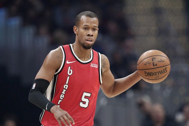 Portland Trail Blazers' Rodney Hood drives against the Cleveland Cavaliers in the first half of an NBA basketball game, Saturday, Nov. 23, 2019, in Cleveland. (AP Photo/Tony Dejak)