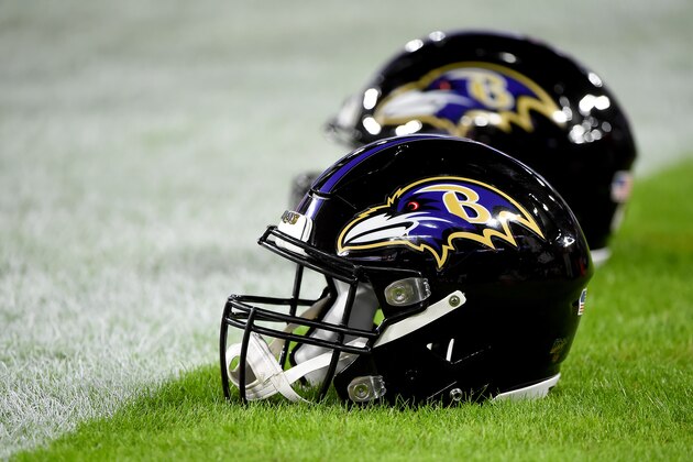BALTIMORE, MARYLAND - JANUARY 11: A detailed view of Baltimore Ravens football helmets on the field prior to the AFC Divisional Playoff game between the Baltimore Ravens and the Tennessee Titans at M&T Bank Stadium on January 11, 2020 in Baltimore, Maryland. (Photo by Will Newton/Getty Images) BALTIMORE, MARYLAND - JANUARY 11: A detailed view of Baltimore Ravens football helmets on the field prior to the AFC Divisional Playoff game between the Baltimore Ravens and the Tennessee Titans at M&T Bank Stadium on January 11, 2020 in Baltimore, Maryland. (Photo by Will Newton/Getty Images)