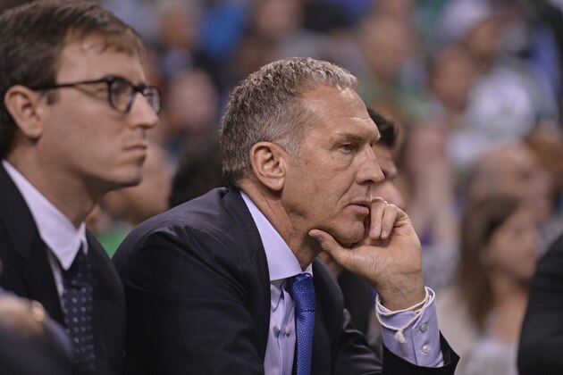 BOSTON, MA - MAY 9:  Bryan Colangelo of the Philadelphia 76ers looks on during Game Five of the Eastern Conference Semifinals of the 2018 NBA Playoffs against the Boston Celtics on May 9, 2018 at TD Garden in Boston, Massachusetts. NOTE TO USER: User expressly acknowledges and agrees that, by downloading and or using this Photograph, user is consenting to the terms and conditions of the Getty Images License Agreement. Mandatory Copyright Notice: Copyright 2018 NBAE (Photo by David Dow/NBAE via Getty Images)