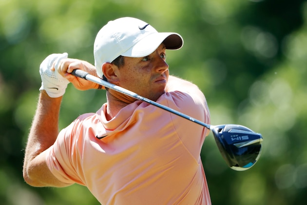 FORT WORTH, TEXAS - JUNE 14: Rory McIlroy of Northern Ireland plays his shot from the 18th tee during the final round of the Charles Schwab Challenge on June 14, 2020 at Colonial Country Club in Fort Worth, Texas. (Photo by Tom Pennington/Getty Images)