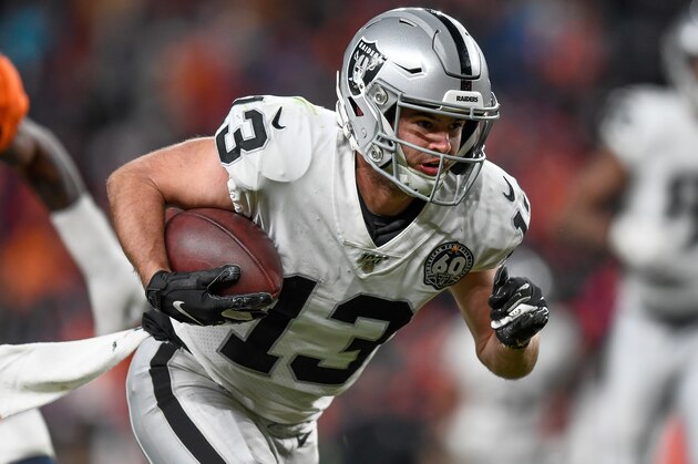 DENVER, CO - DECEMBER 29: Hunter Renfrow #13 of the Oakland Raiders carries the ball after a fourth quarter catch against the Denver Broncos at Empower Field at Mile High on December 29, 2019 in Denver, Colorado. (Photo by Dustin Bradford/Getty Images) DENVER, CO - DECEMBER 29: Hunter Renfrow #13 of the Oakland Raiders carries the ball after a fourth quarter catch against the Denver Broncos at Empower Field at Mile High on December 29, 2019 in Denver, Colorado. (Photo by Dustin Bradford/Getty Images)
