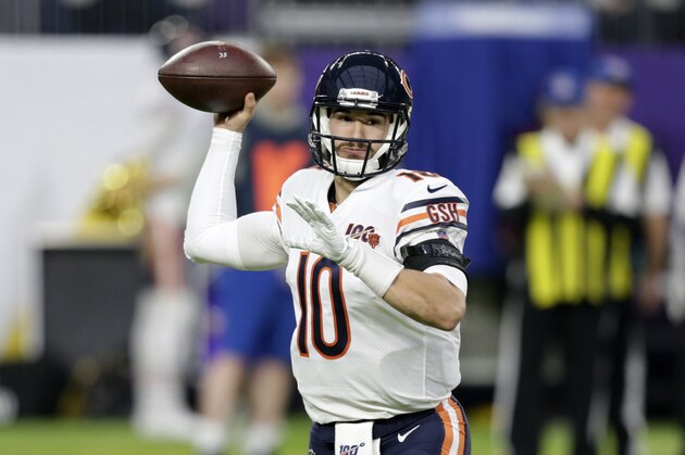 Chicago Bears quarterback Mitchell Trubisky throws a pass during the first half of an NFL football game against the Minnesota Vikings, Sunday, Dec. 29, 2019, in Minneapolis. (AP Photo/Andy Clayton-King) Chicago Bears quarterback Mitchell Trubisky throws a pass during the first half of an NFL football game against the Minnesota Vikings, Sunday, Dec. 29, 2019, in Minneapolis. (AP Photo/Andy Clayton-King)