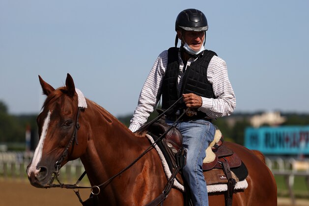 ELMONT, NEW YORK - JUNE 17:  Trainer Barclay Tagg has the betting favorite Tiz the Law, who will be running in the 152nd running of the Belmont Stakes at Belmont Park on June 17, 2020 in Elmont, New York. (Photo by Al Bello/Getty Images)