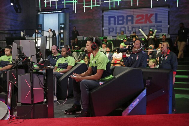 LONG ISLAND CITY, NY - JULY 26:  BearDaBeast of T-Wolves Gaming reacts during the game against Warriors Gaming Squad during the NBA 2K League Playoffs on July 26, 2019 at the NBA 2K Studio in Long Island City, New York. NOTE TO USER: User expressly acknowledges and agrees that, by downloading and/or using this photograph, user is consenting to the terms and conditions of the Getty Images License Agreement. Mandatory Copyright Notice: Copyright 2019 NBAE (Photo by Steven Freeman/NBAE via Getty Images)