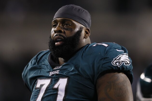 Philadelphia Eagles' Jason Peters walks of the field during the first half of an NFL wild-card playoff football game against the Seattle Seahawks, Sunday, Jan. 5, 2020, in Philadelphia. (AP Photo/Michael Perez)