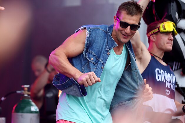 MIAMI, FLORIDA - FEBRUARY 01: Rob Gronkowski is seen on stage during
