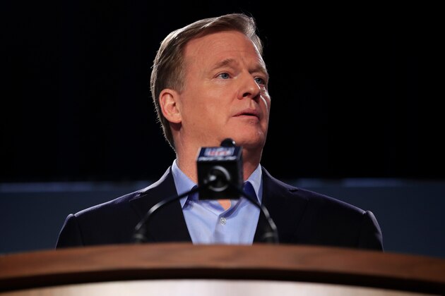 MIAMI, FLORIDA - JANUARY 29: NFL Commissioner Roger Goodell speaks to the media during a press conference prior to Super Bowl LIV at the Hilton Miami Downtown on January 29, 2020 in Miami, Florida. The San Francisco 49ers will face the Kansas City Chiefs in the 54th playing of the Super Bowl, Sunday February 2nd. (Photo by Cliff Hawkins/Getty Images)