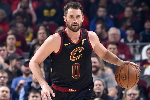 CLEVELAND, OH - MARCH 8: Kevin Love #0 of the Cleveland Cavaliers handles the ball against the San Antonio Spurs on March 8, 2020 at Rocket Mortgage FieldHouse in Cleveland, Ohio. NOTE TO USER: User expressly acknowledges and agrees that, by downloading and/or using this Photograph, user is consenting to the terms and conditions of the Getty Images License Agreement. Mandatory Copyright Notice: Copyright 2020 NBAE (Photo by David Liam Kyle/NBAE via Getty Images)