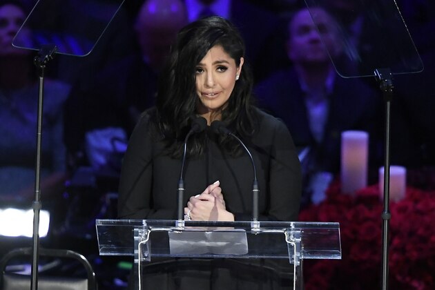 LOS ANGELES, CALIFORNIA - FEBRUARY 24: Vanessa Bryant speaks during The Celebration of Life for Kobe & Gianna Bryant at Staples Center on February 24, 2020 in Los Angeles, California. (Photo by Kevork Djansezian/Getty Images)