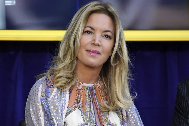 Jeanie Buss sits at the unveiling of Shaquille O'Neal's statue in front of Staples Center, Friday, March 24, 2017, in Los Angeles. (AP Photo/Mark J. Terrill)