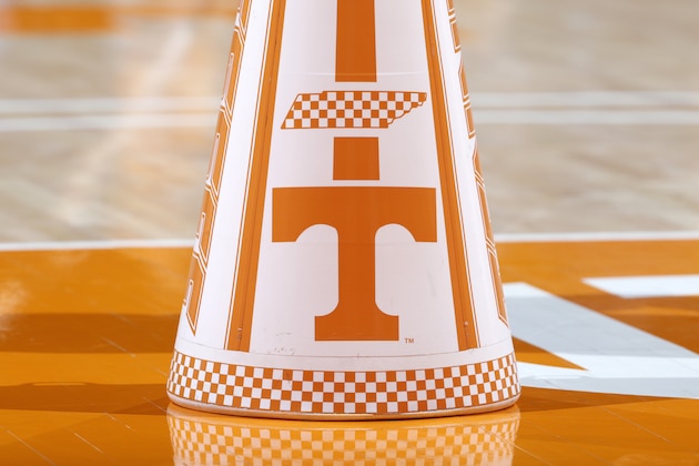 KNOXVILLE, TN - FEBRUARY 21: Detailed view of the Tennessee Volunteers logo which is seen on a cheerleader megaphone during a game against the Florida Gators at Thompson-Boling Arena on February 21, 2018 in Knoxville, Tennessee. Tennessee won 62-57. (Photo by Joe Robbins/Getty Images) *** Local Caption ***